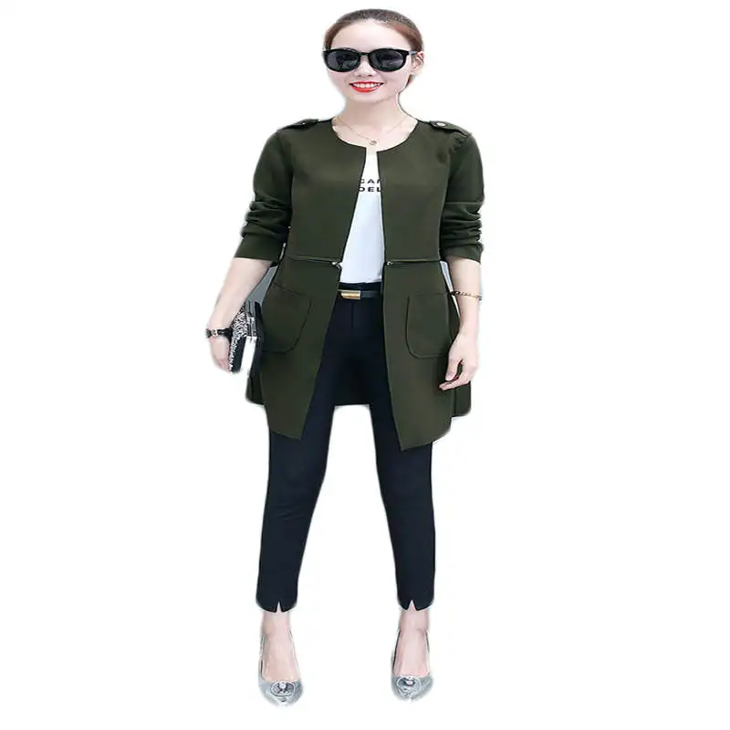 Женский короткий тренчкот с длинным рукавом повседневный облегающий