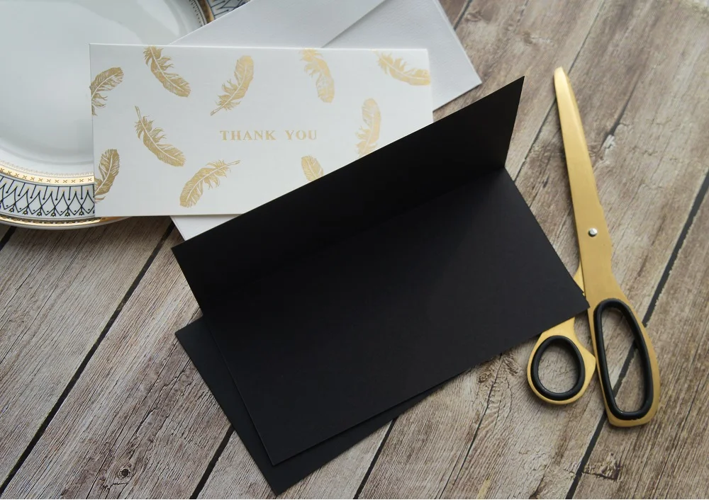 12set black white Gold Theme feather star thank you Card Wedding Birthday Valentine Party Invitation with Envelope Gift Message