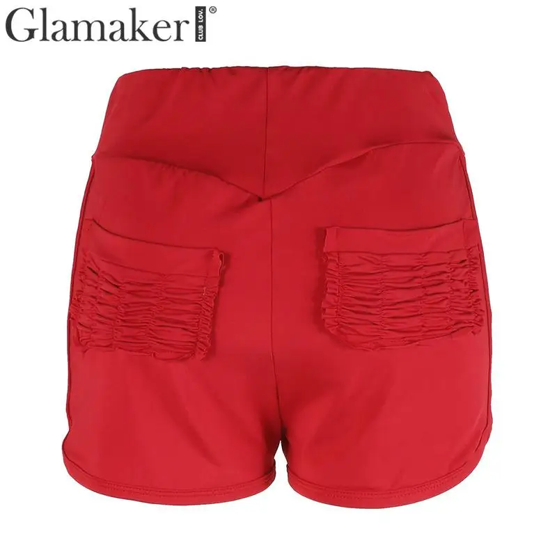 Glamaker элегантные красные карманы шорты с высокой талией женские Летние баски женские тонкие нижние женские облегающие черные redsports шорты