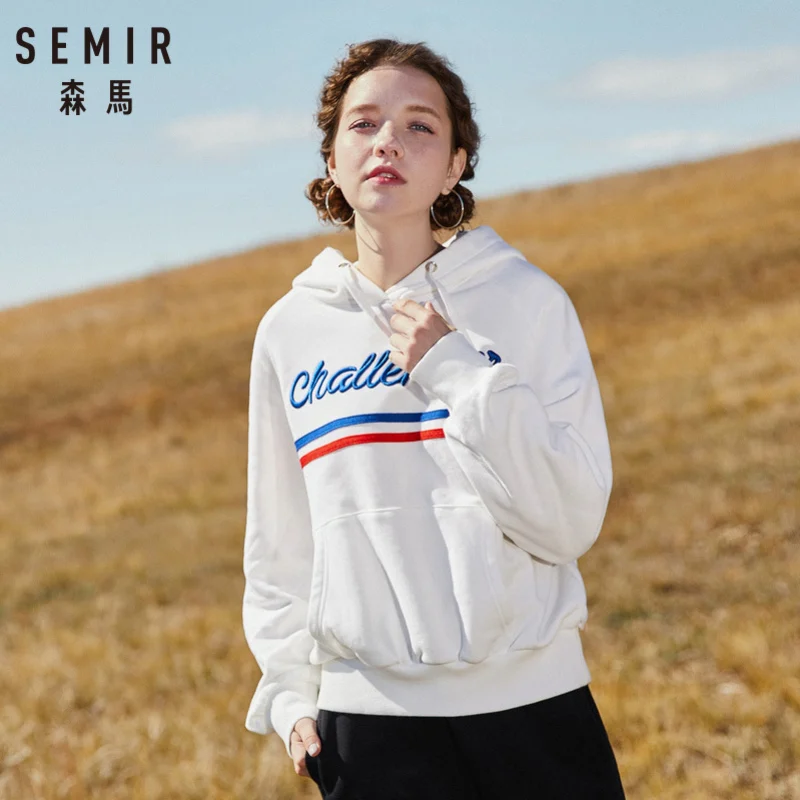 SEMIR Женская флисовая полосатая толстовка с капюшоном карманом-кенгуру вышитый