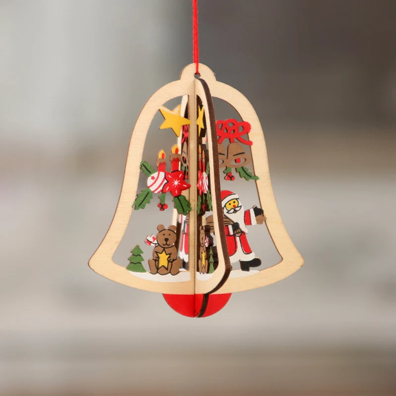 B 3D Christmas Star Wooden Pendants Ornaments Xmas Tree Ornament DIY Wood Crafts Kids Gift for Home Christmas Party Decorations - Color: B