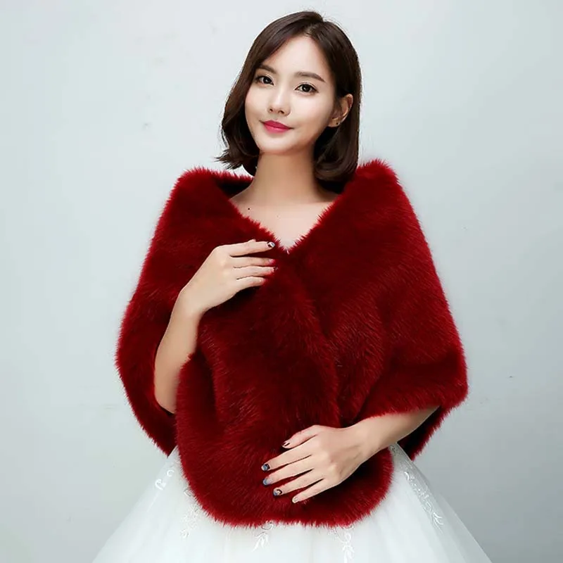 2019 Теплые Свадебные Болеро Куртки свадебные Обертывания белый красный бордовый