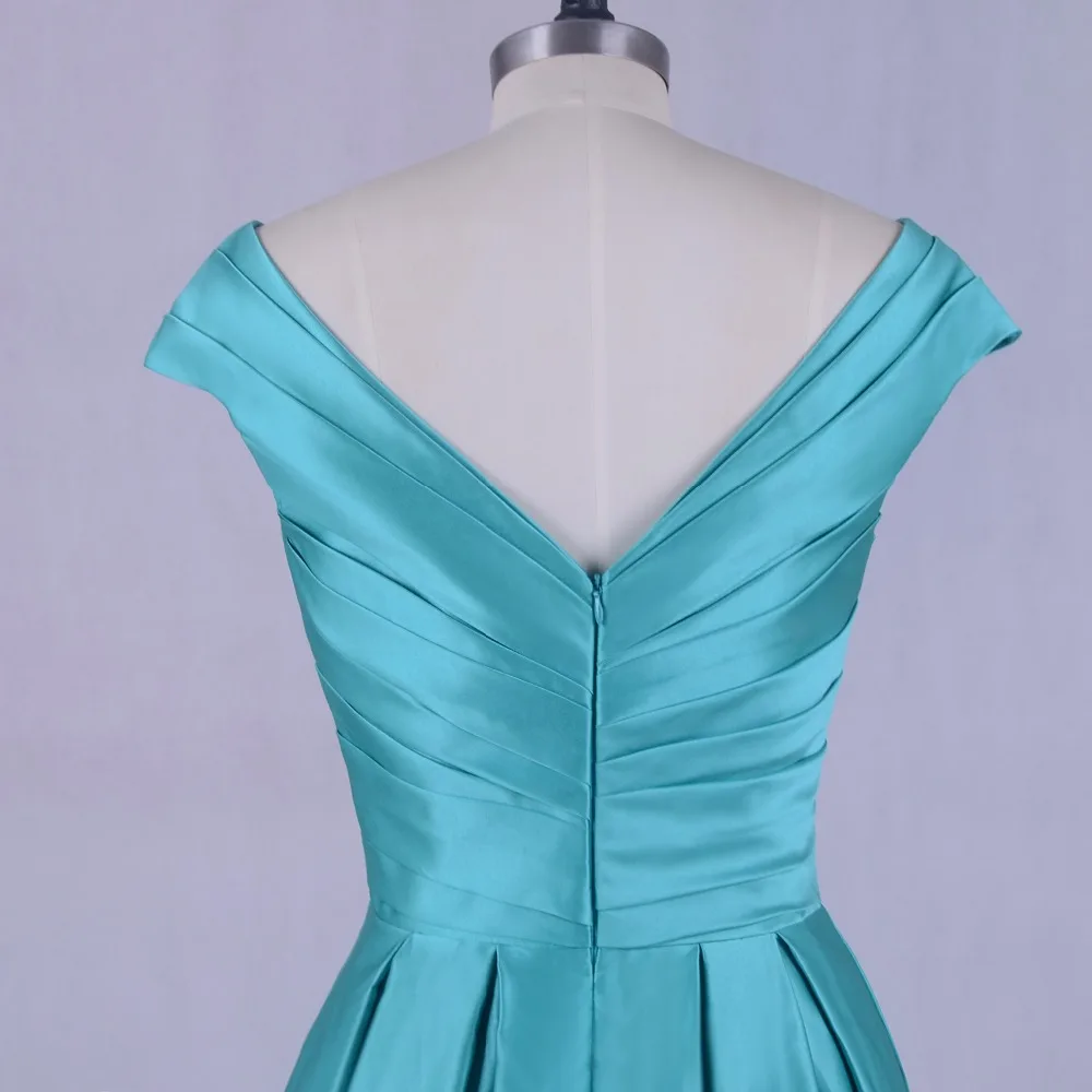 Turquoise Long Evening Party Dress 2018 Robe De Soiree V Neck Elegant Women Formal Prom Dresses Floor Length Satin Cap Sleeves | Свадьбы и