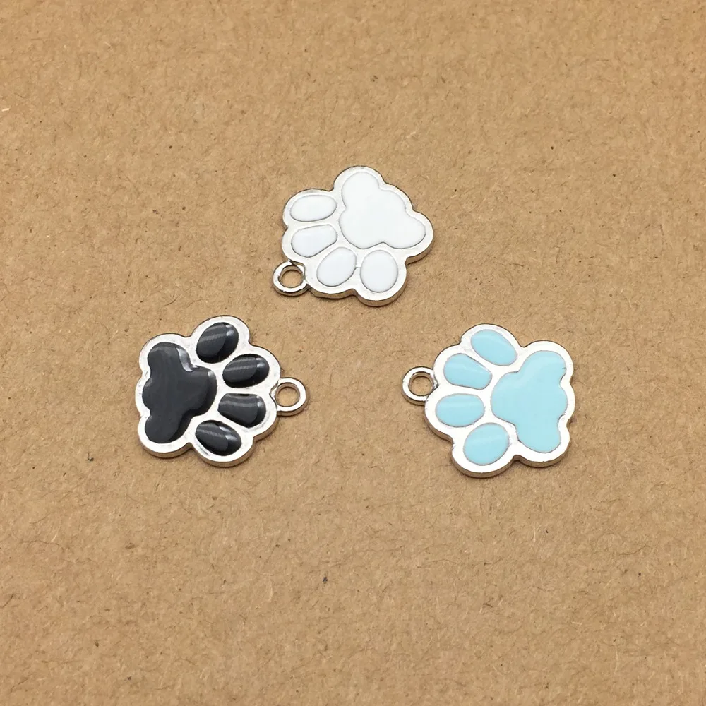 10pcs 15x17mm DIY fashion metal enamel bear's paw print charms bracelet pendants for necklace earring jewelry making material |