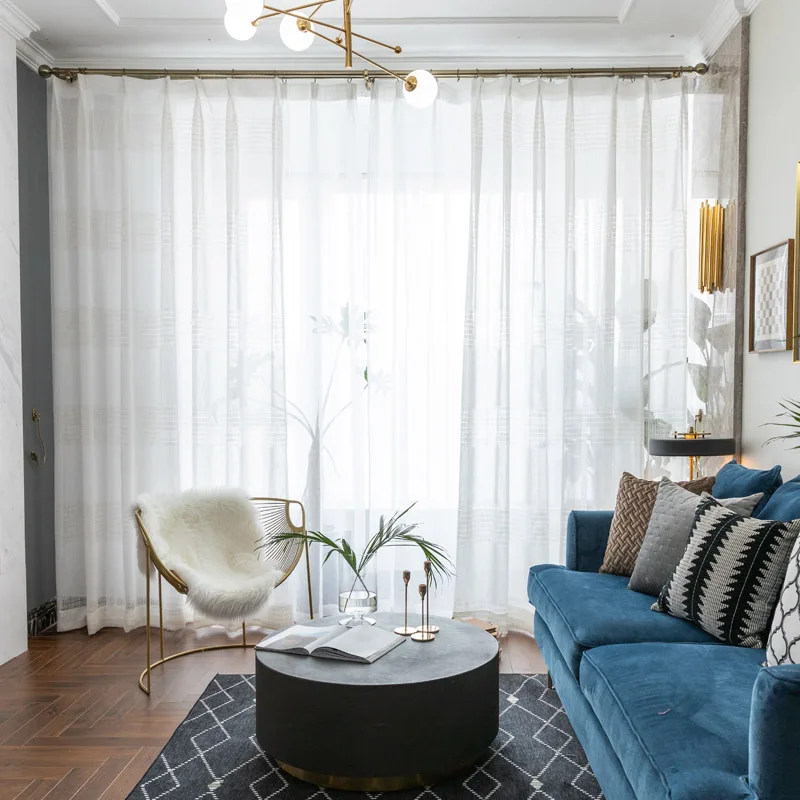 Modern white Striped Window Tulle Curtains for Living Room Shiny Yarn Luxury Sheer Curtains for Bedroom Voile Blind Net Curtains