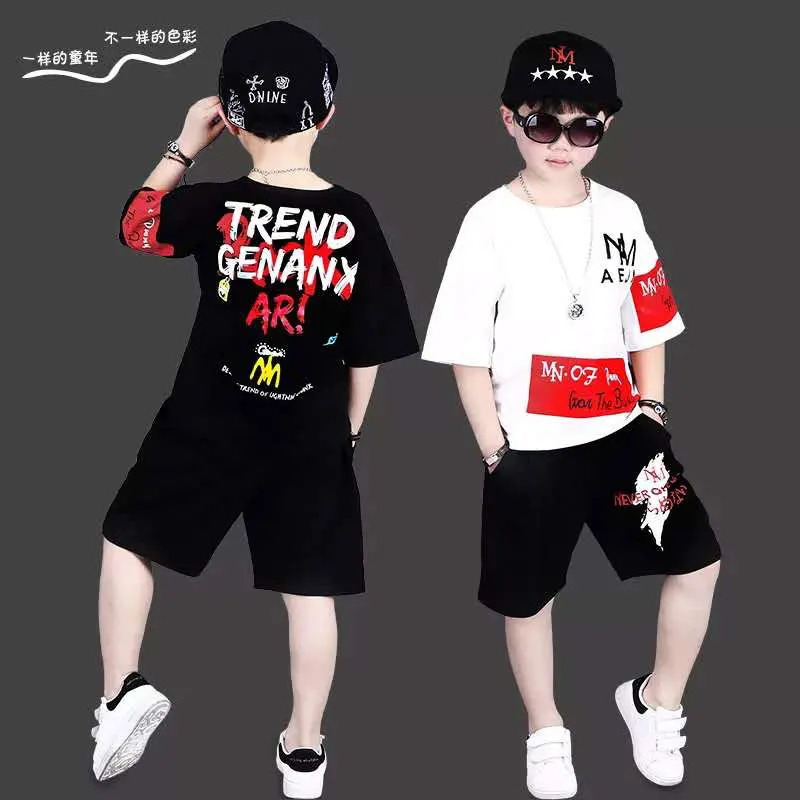 Boys' summer suit 2019 new set cuhk children's edition Korean sports short sleeved shorts two-piece | Детская одежда и