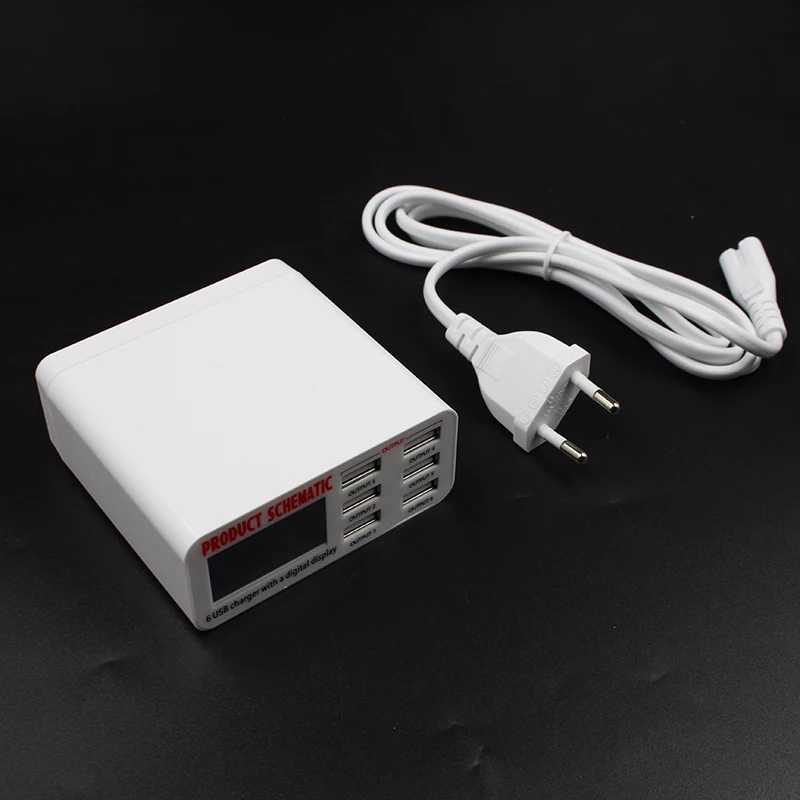 6A с ЖК-цифровым дисплеем 6 портов USB зарядное устройство Быстрая зарядка Смарт Зарядная Станция Адаптер для смартфона планшета ПК
