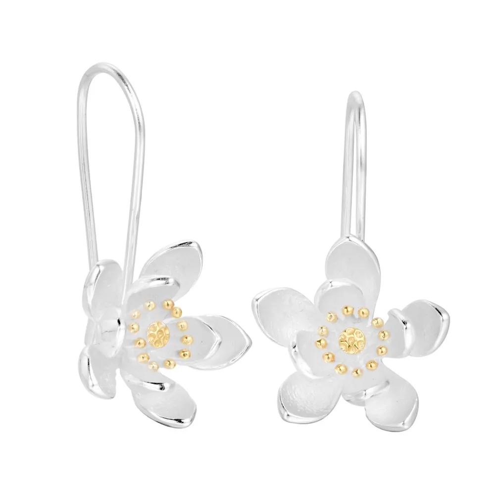 Женские серьги подвески с цветами и лотосом|drop earing|925 sterlingdrop earrings |