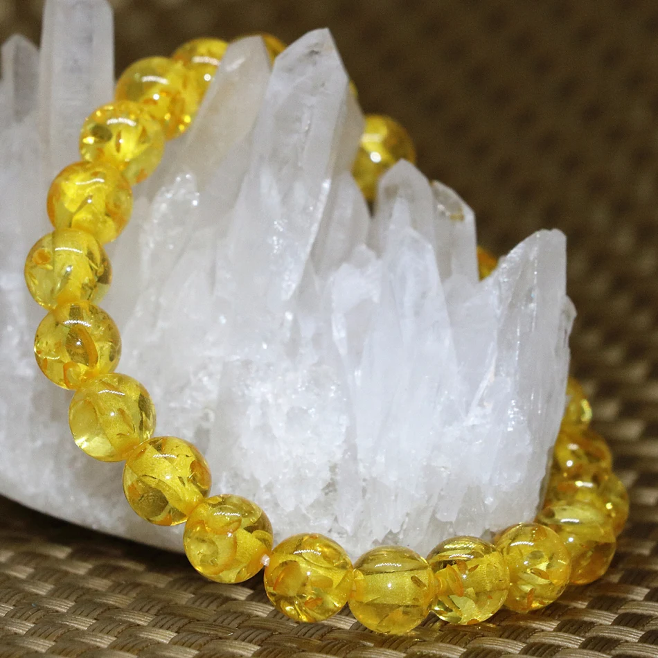 8 мм искусственная Смола пчелиный воск желтая нитка круглых бусин браслеты для