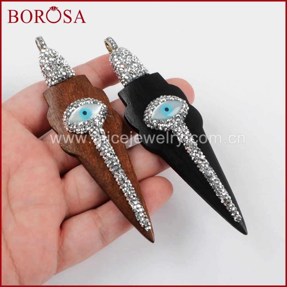 BOROSA 5 шт. Arrowhead натуральная деревянная подвеска со стразами проложенный белый