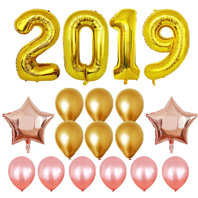 BTRUDI 2019 Новый год 16-дюймовый шпилька золото цифровой Алюминий шары набор