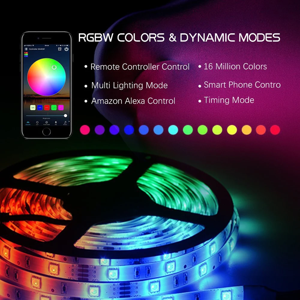 Светодиодная ленсветильник RGB с Wi-Fi и пультом ДУ 5 м 2835 5050 | Лампы освещение