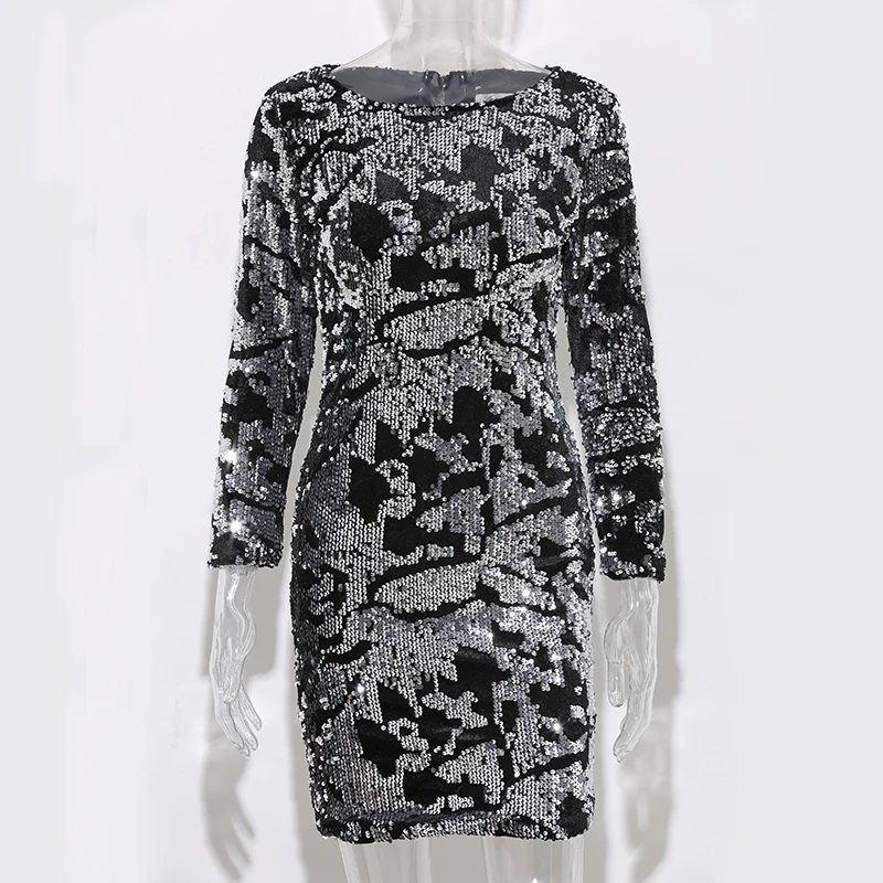 Parthea платье с золотыми блестками с длинным рукавом Bodycon Вечерние зимнее платье Для женщин Элегантный сексуальное платье Клубные Платья Vestidos De Festa