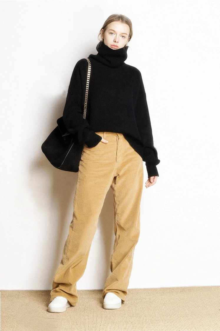 Женские зимние кашемировые шерстяные свитера с высоким воротом, повседневные свободные модные пуловеры, одноцветные женские вязаные свитера, женские джемперы