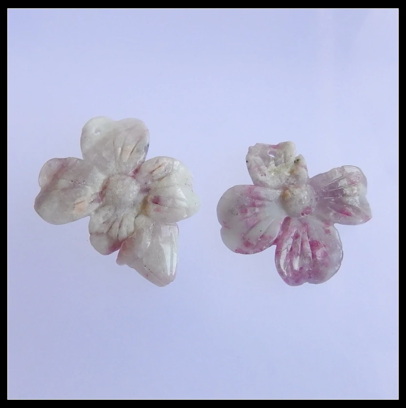 Wholesale 2Pcs Hot Sale Natural Stone Pink Tourmaline Carved Flower Front Drilled Necklace Pendants 38x37x7mm 47x41x7mm 23.22g
