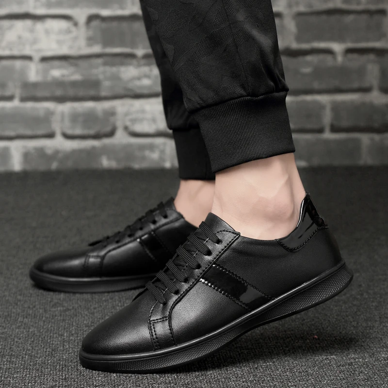 Classic Black&ampWhite Skate Board Shoes Men Trainers High Quality Genuine Leather Casual Lace-Up Sneakers Soft Moccasins | Обувь