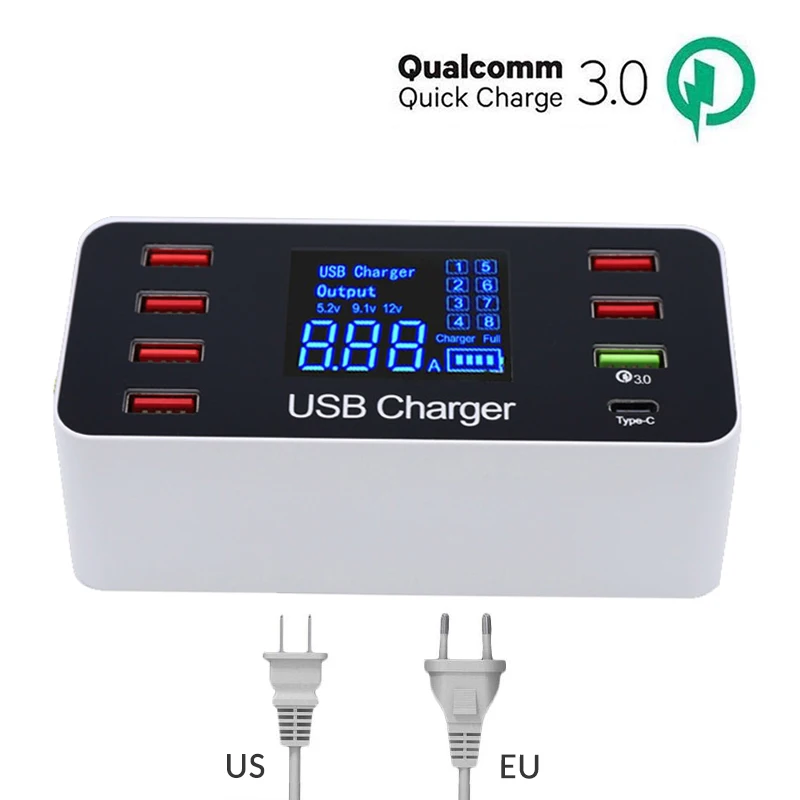 Быстрая зарядка 3,0 usb type C зарядная станция светодиодный дисплей Быстрая зарядка Телефон многоразъемное Зарядное устройство usb адаптер для iPhone samsung