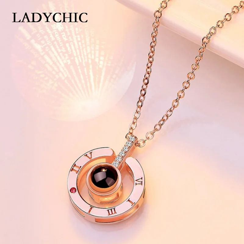 Circle Rose Gold Розовое золото и серебро 100 языков я люблю тебя проекция индивидуальный кулон, ожерелье история любви подвижное ожерелье s Прямая поставка - Окраска металла: Circle Rose Gold
