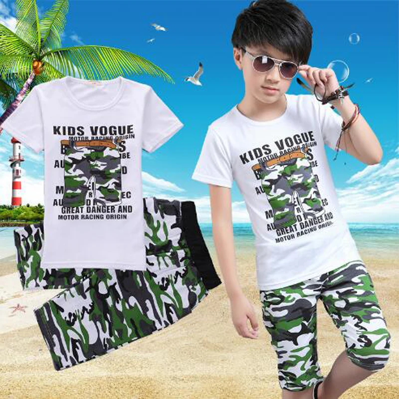 Детская верхняя одежда для мальчиков детские комплекты летняя футболка + Штаны 2