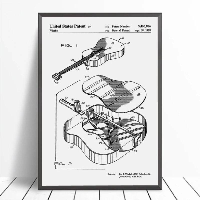 Martin Guitar запатентованный рисунок на холсте, настенная живопись, винтажные плакаты и принты, акустическая гитара, настенные картины, Декор для дома