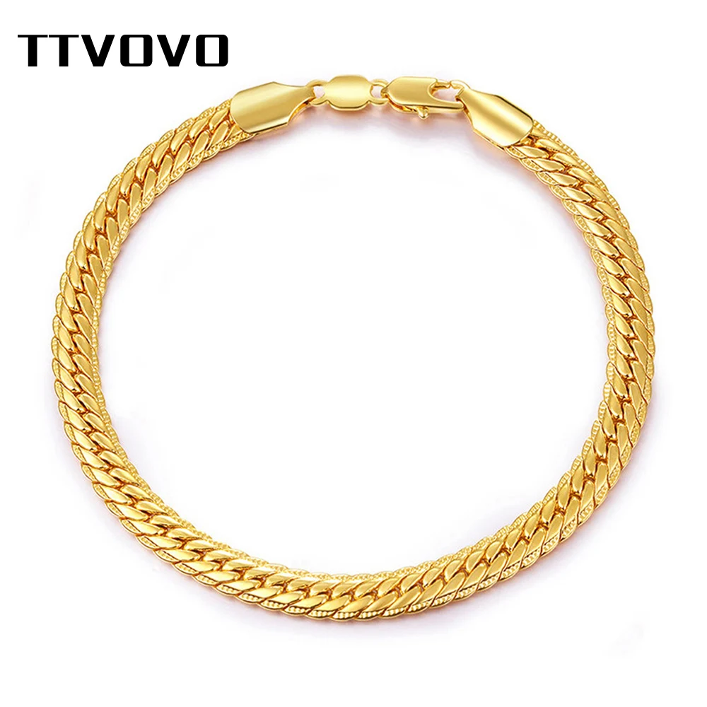 

TTVOVO Mens Snake Chain Bracelets for Women Men Gold Color 6MM 22CM Wide Big Chunky Cuban Link Charm Chain Bangle Hiphop Jewelry