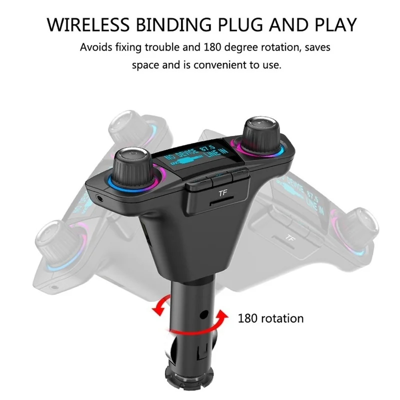 SRUIK Bluetooth FM передатчик Автомобильный MP3-плеер Hands-Free автомобильный комплект Беспроводной радио аудио адаптер с двумя USB 5В 2.1A USB Порты и разъёмы