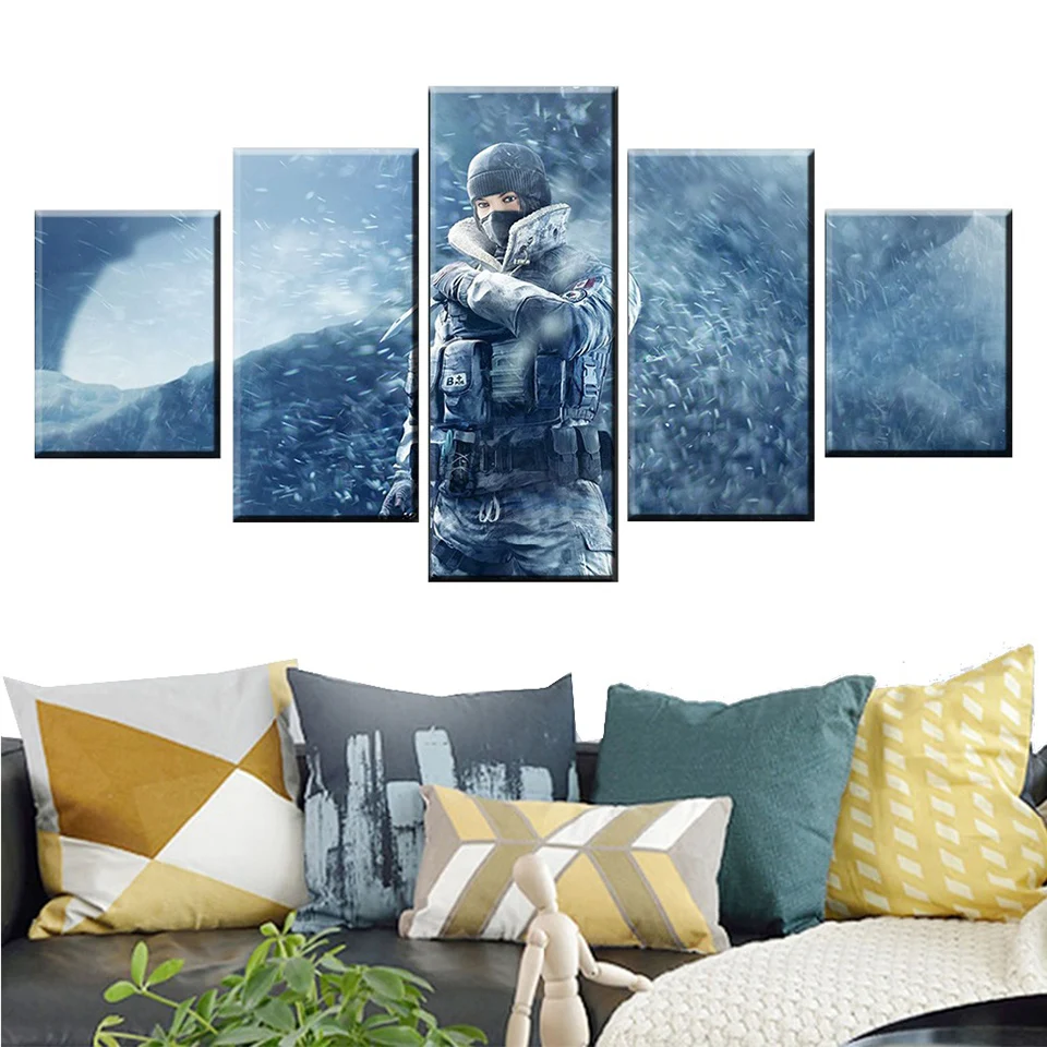 

Canvas Printed Poster Home Decoration 5 Panel Rainbow Six Siege Game Painting Wall Art Pictures Living Room Modular Framework