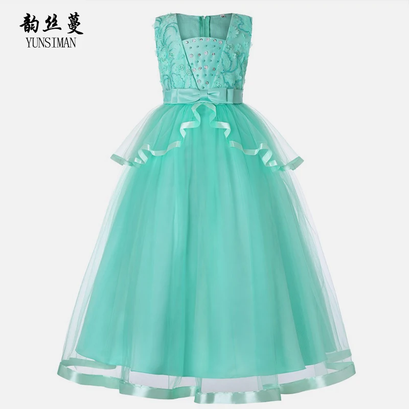 Элегантное Длинное Платье для свадебной вечеринки девочек 4 6 8 10 12 14 лет голубой