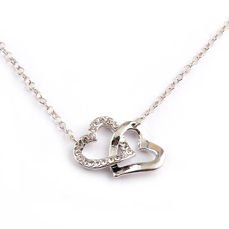 

Бесплатная доставка, модное белое Хрустальное Двойное сердце, соединенное, подарок на праздник, женское ожерелье для леди