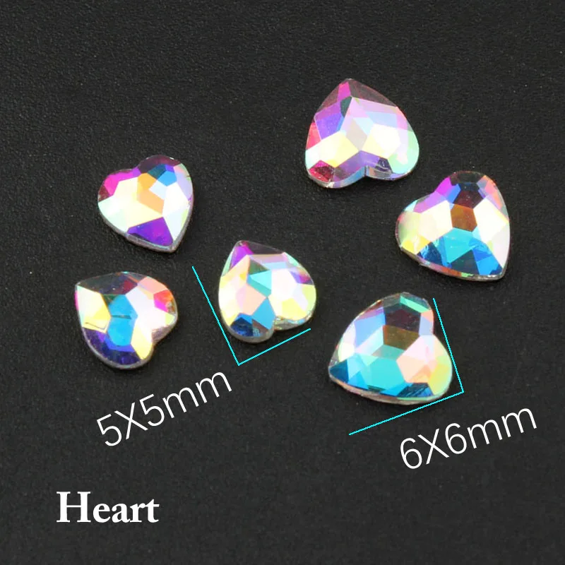 Heart 6X6mm Лучшие продажи кристалл AB 3D дизайн ногтей Стразы необычной формы кристаллы и камни для DIY художественное оформление ногтей - Цвет: Heart 6X6mm