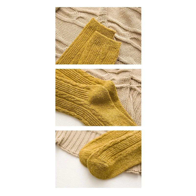 

Japanese student Female cotton socks Solid color Twist wool Double needle Middle tube Sock 2019 new Comfortable warm House socks