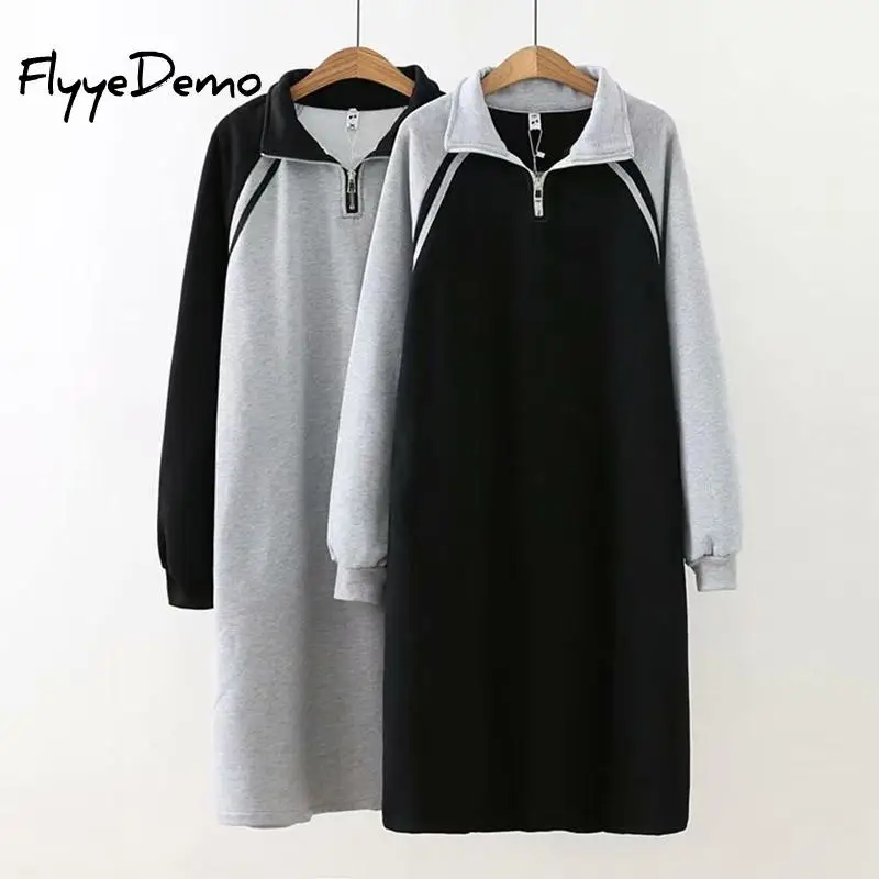 Зимнее теплое флисовое платье для женщин 2019 воротник стойка длинный рукав