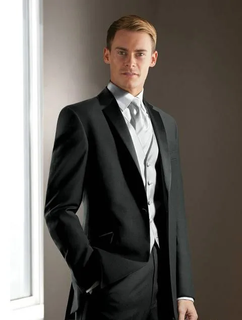 Elegant Groom's Wear Charcoal gray Notch Satin Lapel Tuxedo/Wedding Suits Best man's 3 Peices Suits( jacket+Pants+vest+tie)