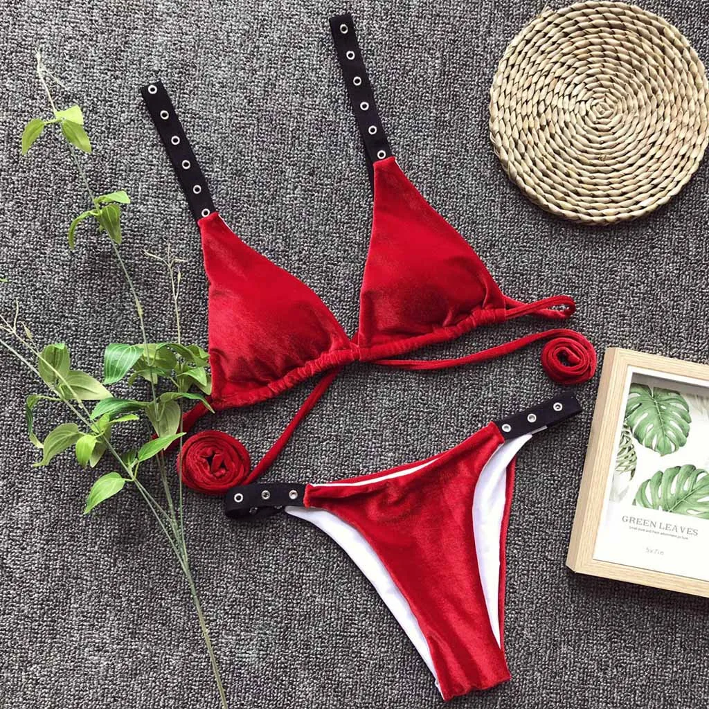 Новинка 2019 летнее пляжное женское бархатное бикини для отпуска Бандажное с