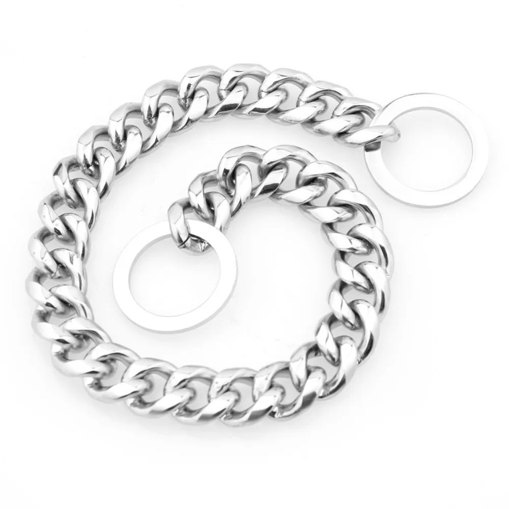 

10"-40" Cool High Polished Round Link 15mm Silver Color Stainless Steel Curb Cuban Link Chain Dog's Necklace Pet Jewelry