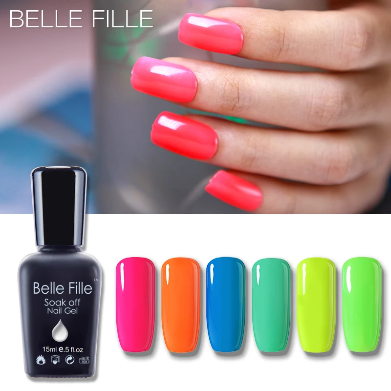 BELLE FILLE УФ гель для ногтей Неон 15 мл 6 шт./лот розовое Зеленый Гель Набор лаков