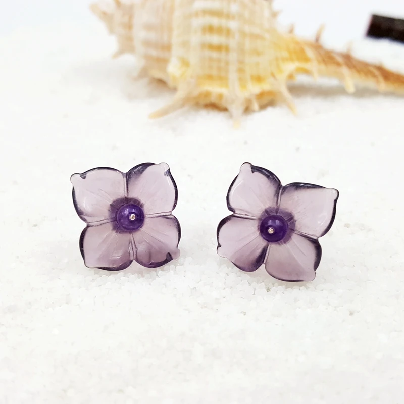 LiiJi уникальные серьги-гвоздики в форме гортензии с натуральным фиолетовым