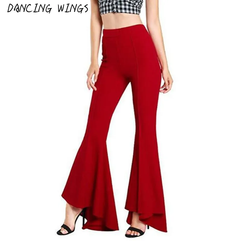 

Женские тонкие прямые элегантные брюки с высокой талией, женские длинные Однотонные эластичные расклешенные брюки
