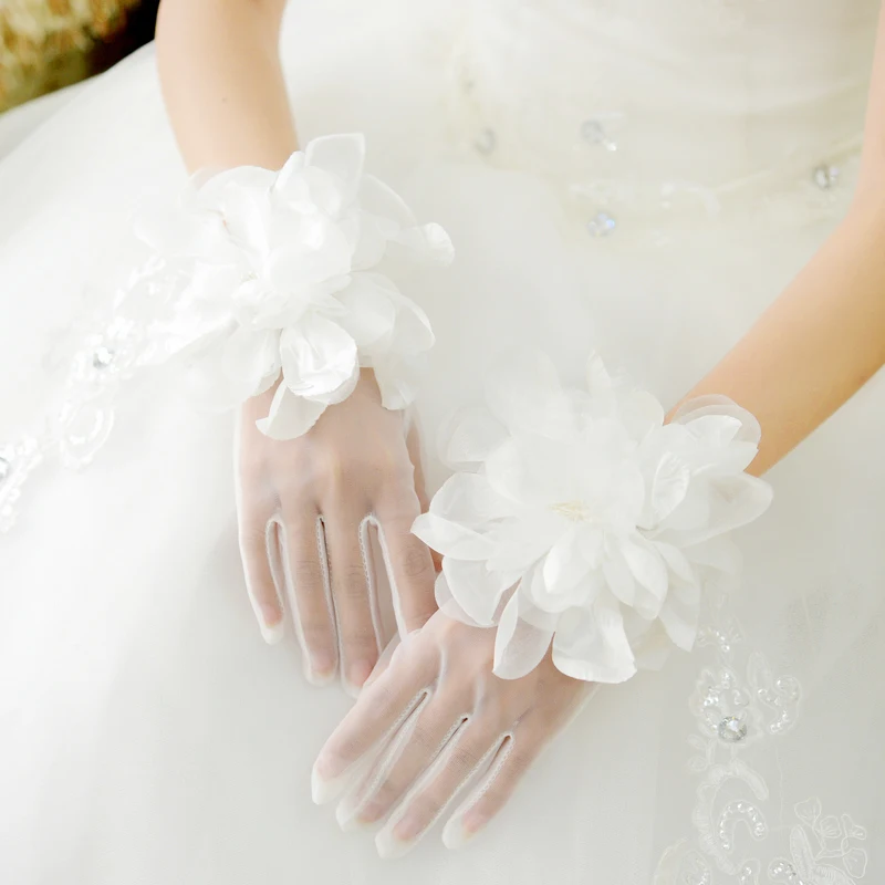 

Bride short design gauze gloves big flower gloves For bride wedding accessories G032