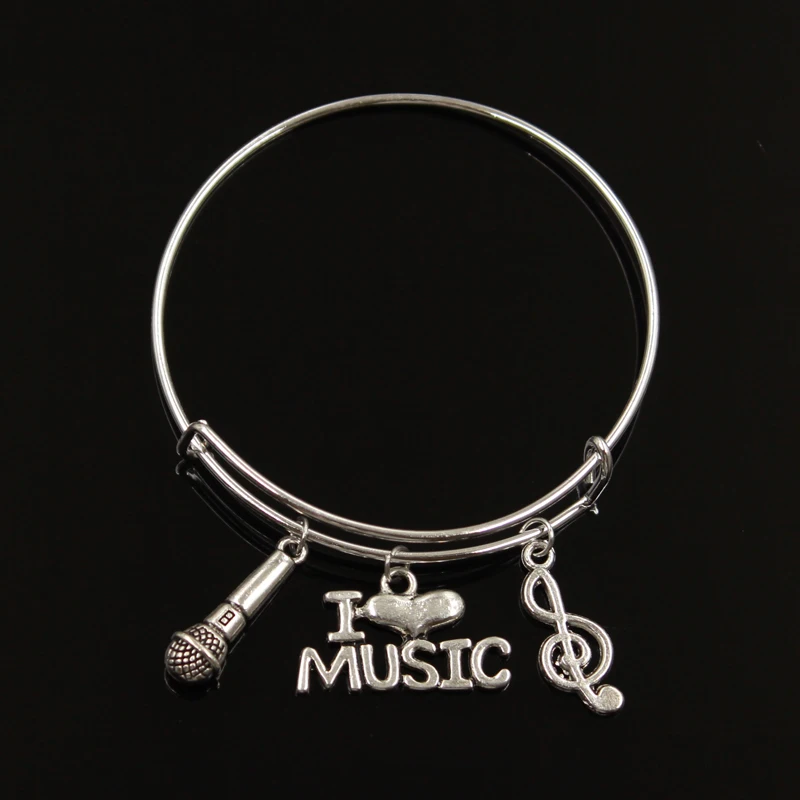 Серебряный металлический женский винтажный микрофон I love music гарнитура амулеты аксессуары мужские браслеты украшения подарки