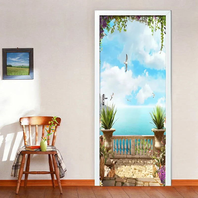 3D наклейка на дверь Европейский пейзаж море небо обои домашняя гостиная ПВХ