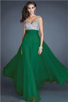 Женщины Сексуальная Спинки Глубокий V образным Вырезом Шифон Бисером Длинные