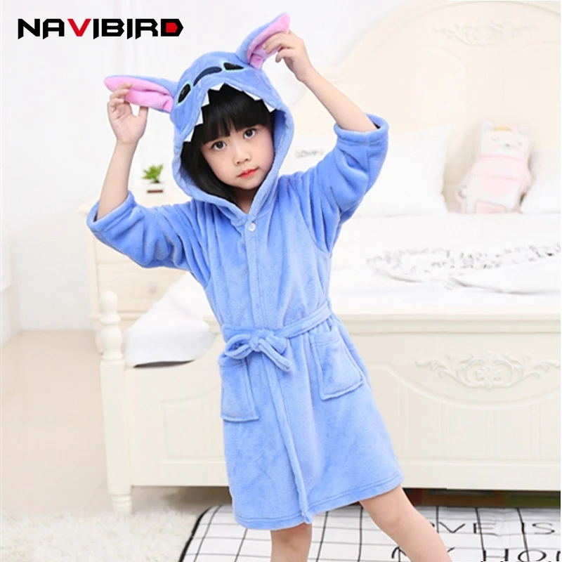 Дети с капюшоном Длинные рукава Синий стежка халат пижамы для маленьких