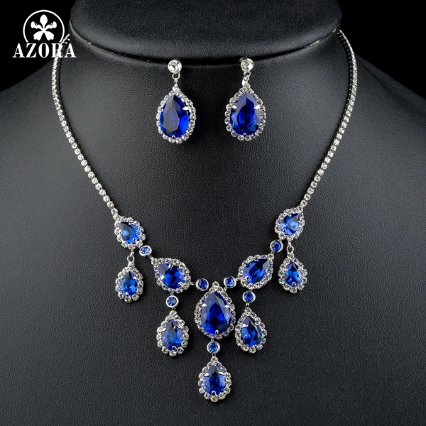 Азора благородный синий с кубическим цирконием в форме капли воды подвеска колье