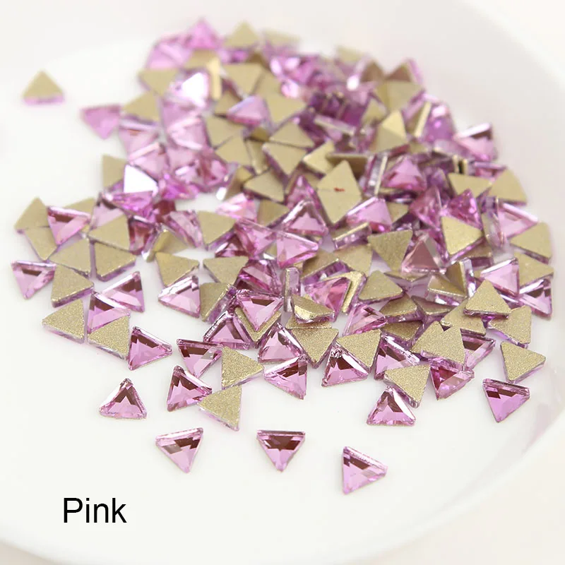 Pink 3mm Новинка! Стразы для ногтей, 5 мм, треугольные, плоские с оборота, кристаллы, 30/100 шт, для украшения ногтей своими руками - Цвет: Pink 3mm
