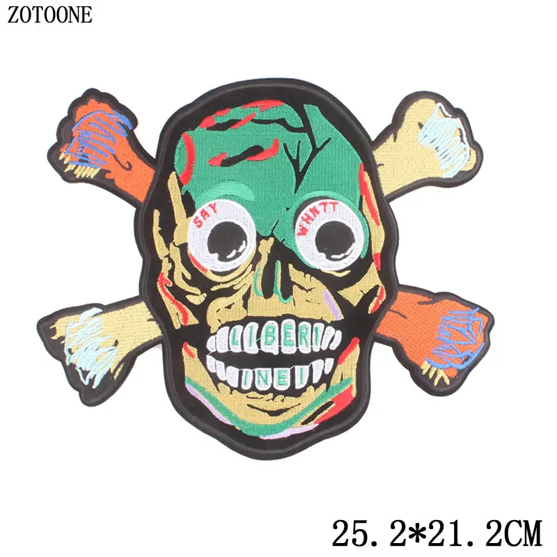 ZOTOONE крутые нашивки с большим черепом, мотоциклетные нашивки с крыльями, Байкерский значок, панк череп, вышивка, железные нашивки для одежды в полоску B - Цвет: A