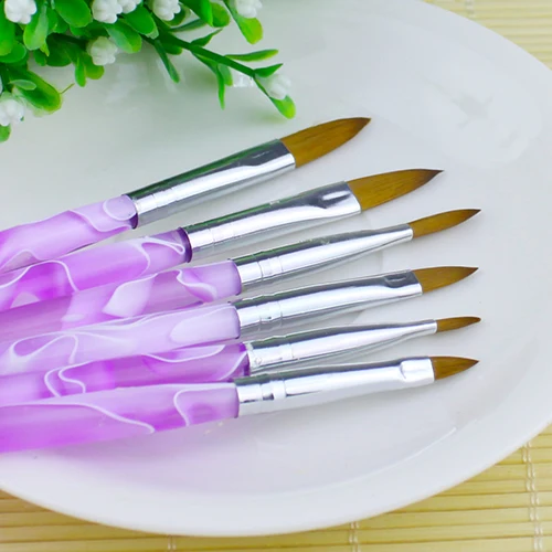 6 Шт. Фиолетовый Профессиональная УФ-Гель Кисть Nail Art Декорация Живопись Набор