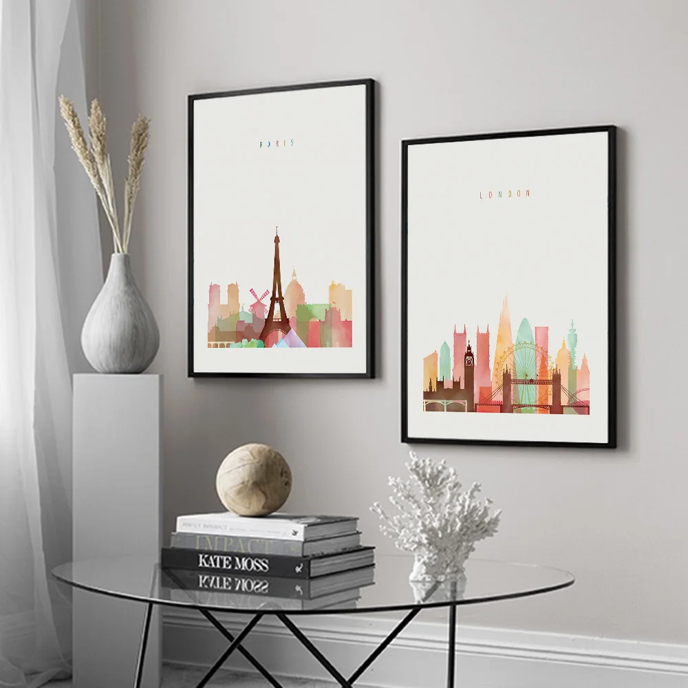 Париж Нью Йорк Лондонский город горизонт скандинавские плакаты и принты