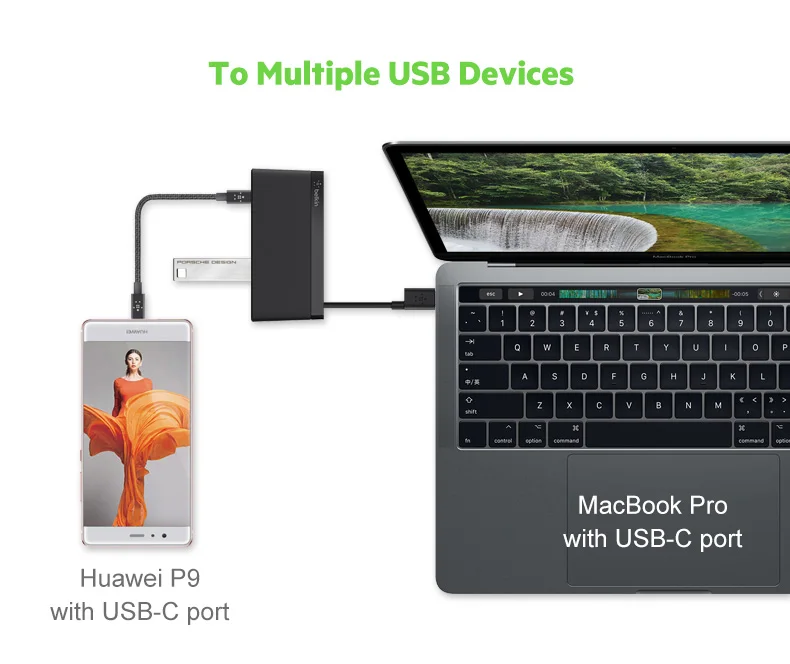 Belkin оригинальный 4-Порты и разъёмы мини Тип usb-C концентратор (2 * USB-C 2 USB-A) для MacBook Pro