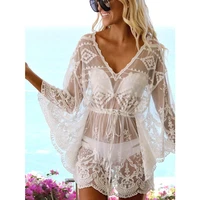 2021 bikini cover up lace hollow crochet swimsuit beach dress women summer ladies cover ups bathing suit beach wear tunic